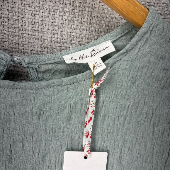 NWT By the River Boutique Blouse Size L Green Flutter Sleeve Boho Top Fairy - Picture 4 of 7